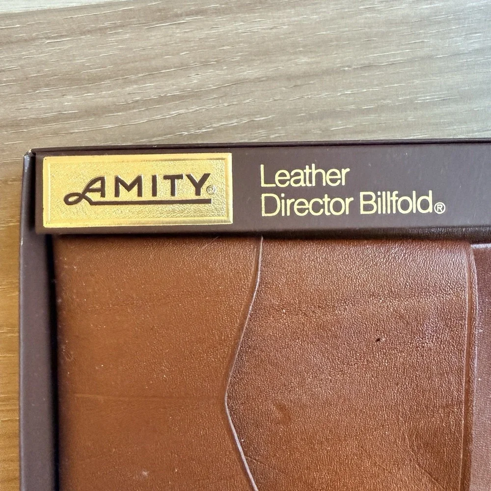 Amity Men's Vintage Leather Billfold Wallet with Box Brown